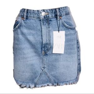 Zara high rise distressed denim skirt
